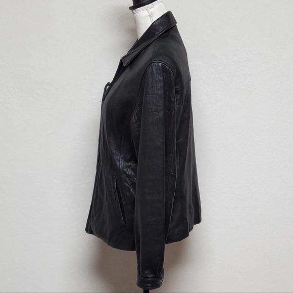 VINTAGE Couture J. Park Black Butter Soft Leather Collared Full-zip Moto Jacket - Picture 8 of 16